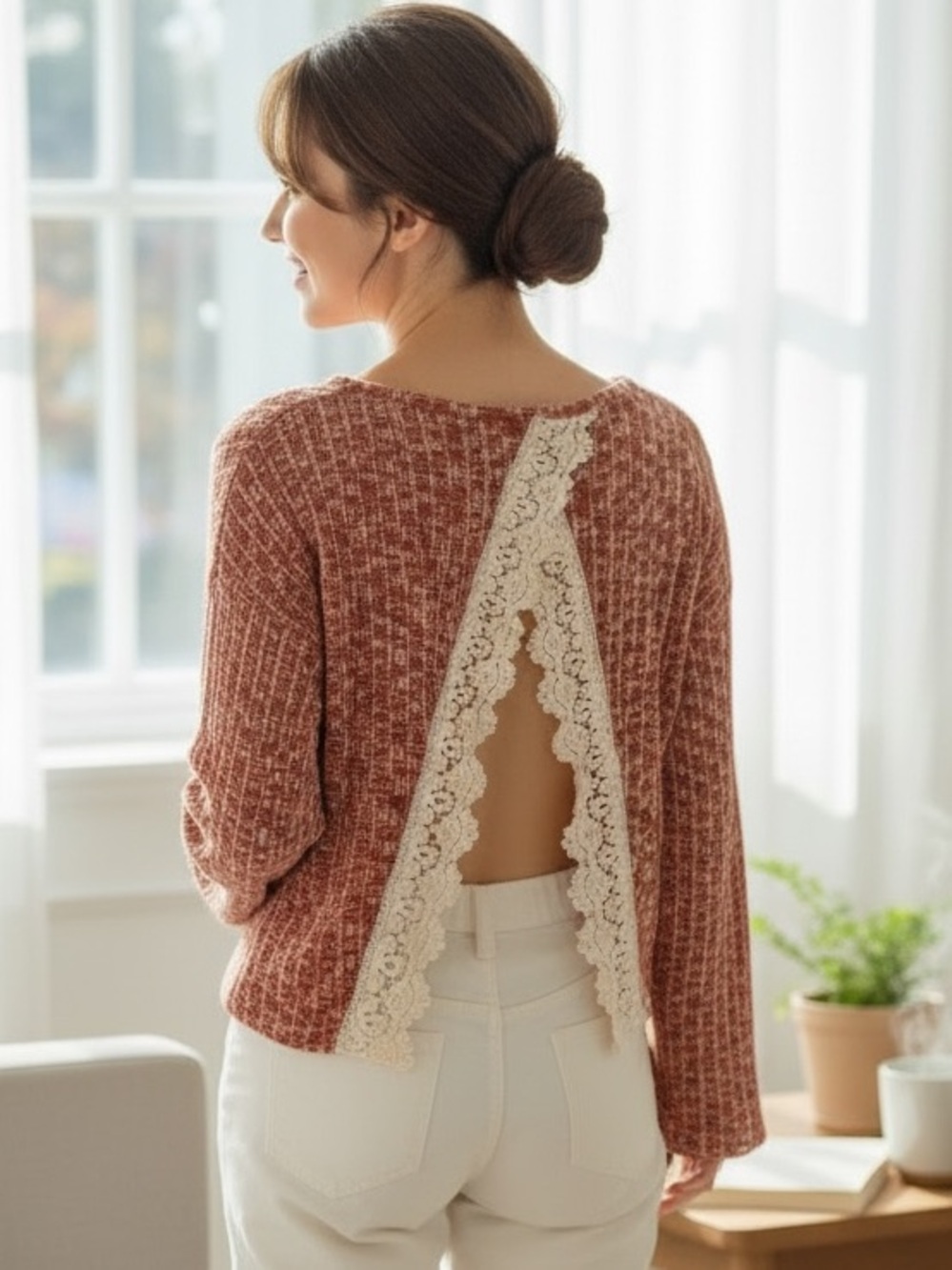 Entro Textured Orange and Cream Sweater - Picture 1 of 8